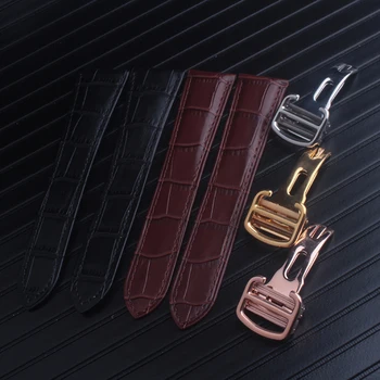 

Black Brown Genuine Leather Watchband 16 18 20 22 23 24mm Calfskin Strap with Folding Clasp Fit for Tank Free Ship