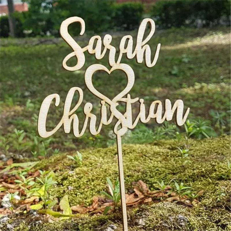 Rustic Wooden Cake Topper Personalized Couple Names Wedding Cake Decorations Engagement Mariage Supplies  (3)