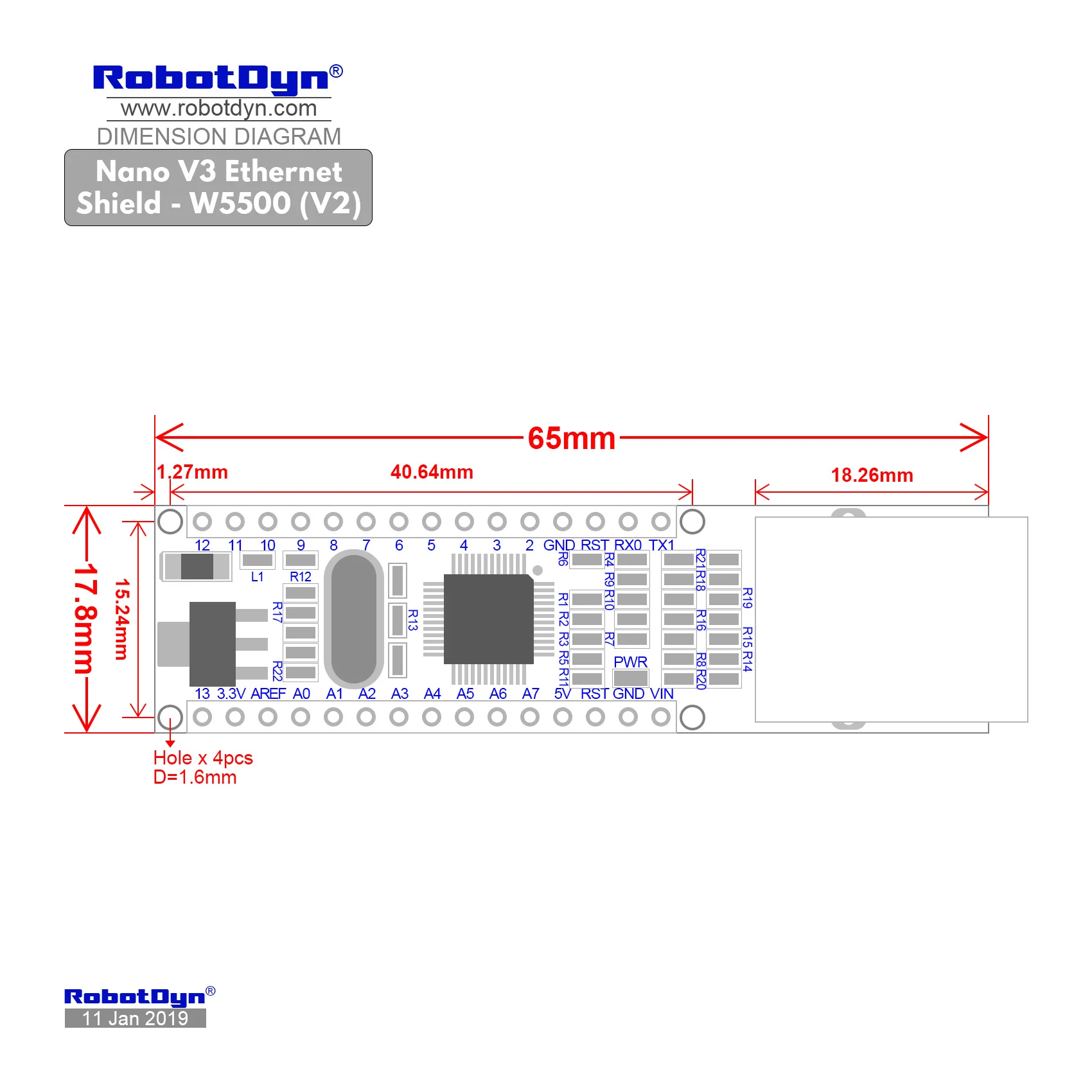 Nano V3 Ethernet Shield W5500 (V2)|Интегральные схемы| |