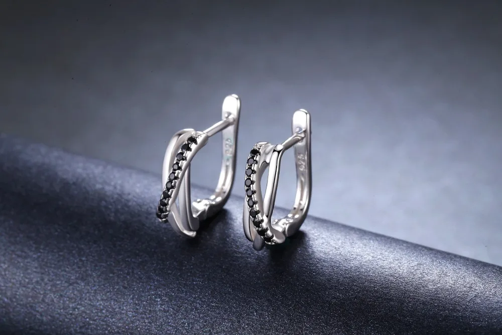 [Черный AWN] серебряные серьги из натуральной 925 пробы, серьги-кольца для женщин, черная шпинель, серебро 925, ювелирные изделия I023