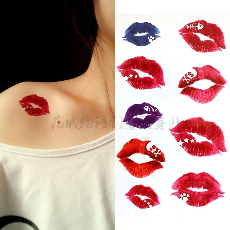 

Colorful beautiful red rosy lips Body Art Waterproof fake tattoo lovely For Woman Flash TemporaryTattoo Stickers 10*20CM KD639