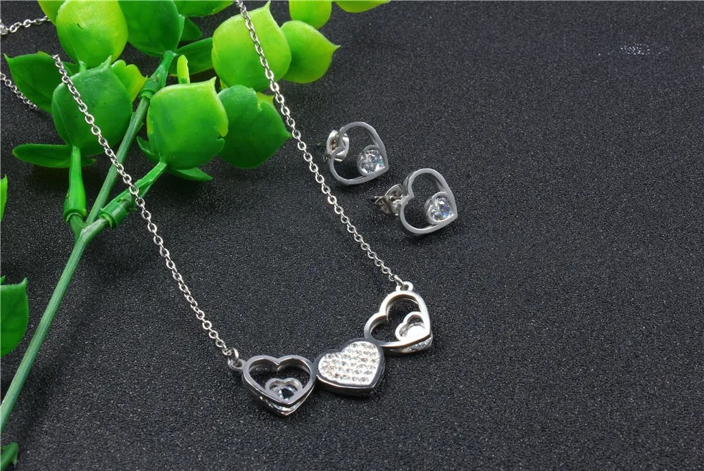 OUFEI ожерелье и серьги в форме сердца из нержавеющей стали, ювелирный набор с камнями для женщин, ювелирное изделие, модное ожерелье, подарочный набор