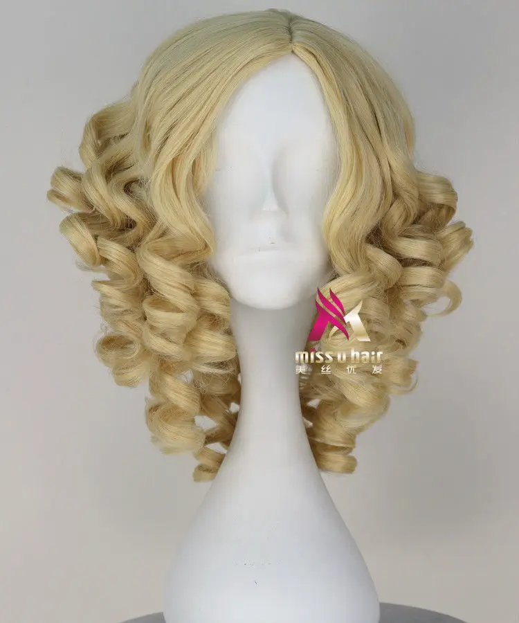 Free Shipping&gt&gt&gt Fabulous Blonde Curly Cinderella Fairy Godmother Cosplay Party Wig Hair |