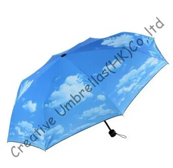 

Drop shipping allowed,three fold, blue sky design,manual,windproof,supermini,pocket umbrellas,UV protecting,black coating