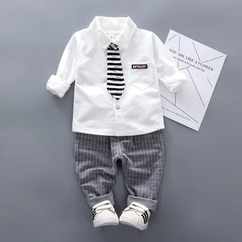 

Summer Baby Boys Clothing Sets with Long Sleeves Solid Stripe Tie T-shirt + Shorts 2 pieces set Boy Gentleman Clothes DS29
