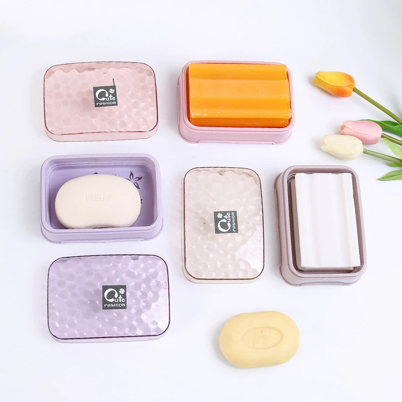 

Household Crystal Storage Soap Box Dish Case Holder Transparent Soap Box Simple Bathroom with Cover Drain Soap Box