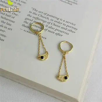 

Flyleaf Geometric Black Epoxy Chain Earings Fashion Jewelry Gold Drop Earrings For Women Real 925 Sterling Silver Fine Jewelry