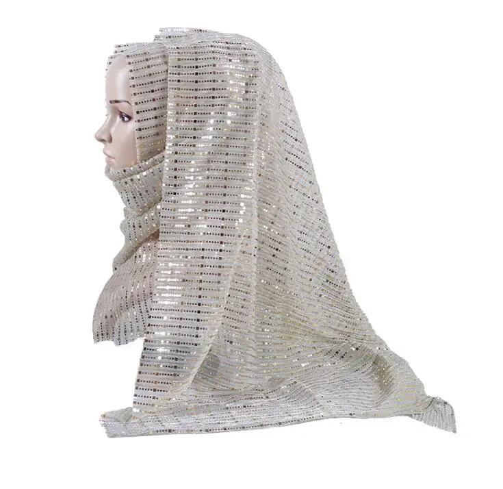 Летняя длинная шаль с блестками мусульманский хиджаб шарф головной убор металлическая свадебная вуаль Арабская Женская люрекс платок 180x68 см - Цвет: 4
