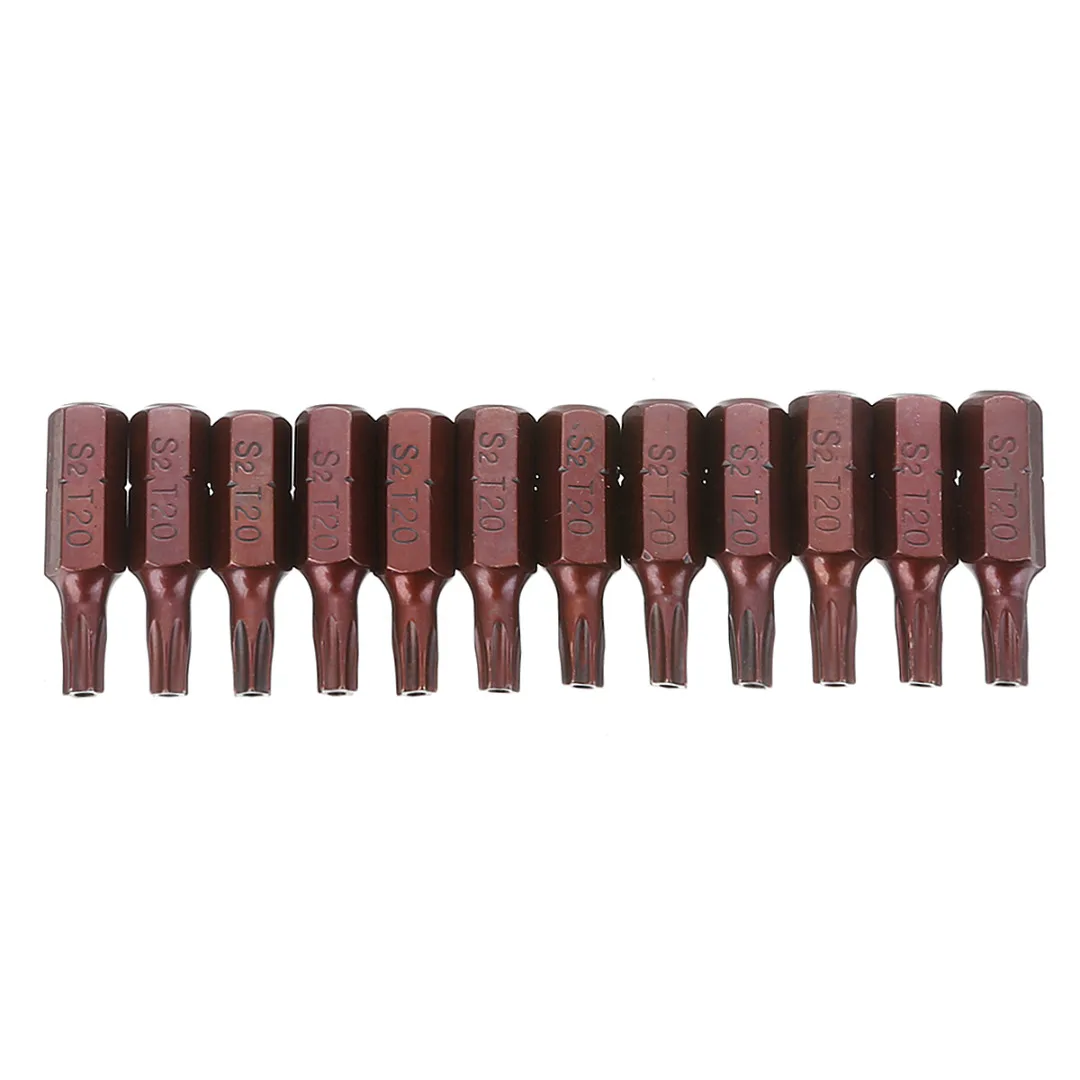 12Pcs 25mm 1/4" Hex Shank Screwdriver Magnetic T20 Torx Security Screwdriver Bits With Hole For Electric Drill Hand Tool