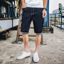 Высокое качество Для мужчин шорты красивые летние разноцветные карманы джинсовые Для мужчин с коротким по колено середины талии повседневные джинсы шорты человек 5XL-M темно-синий