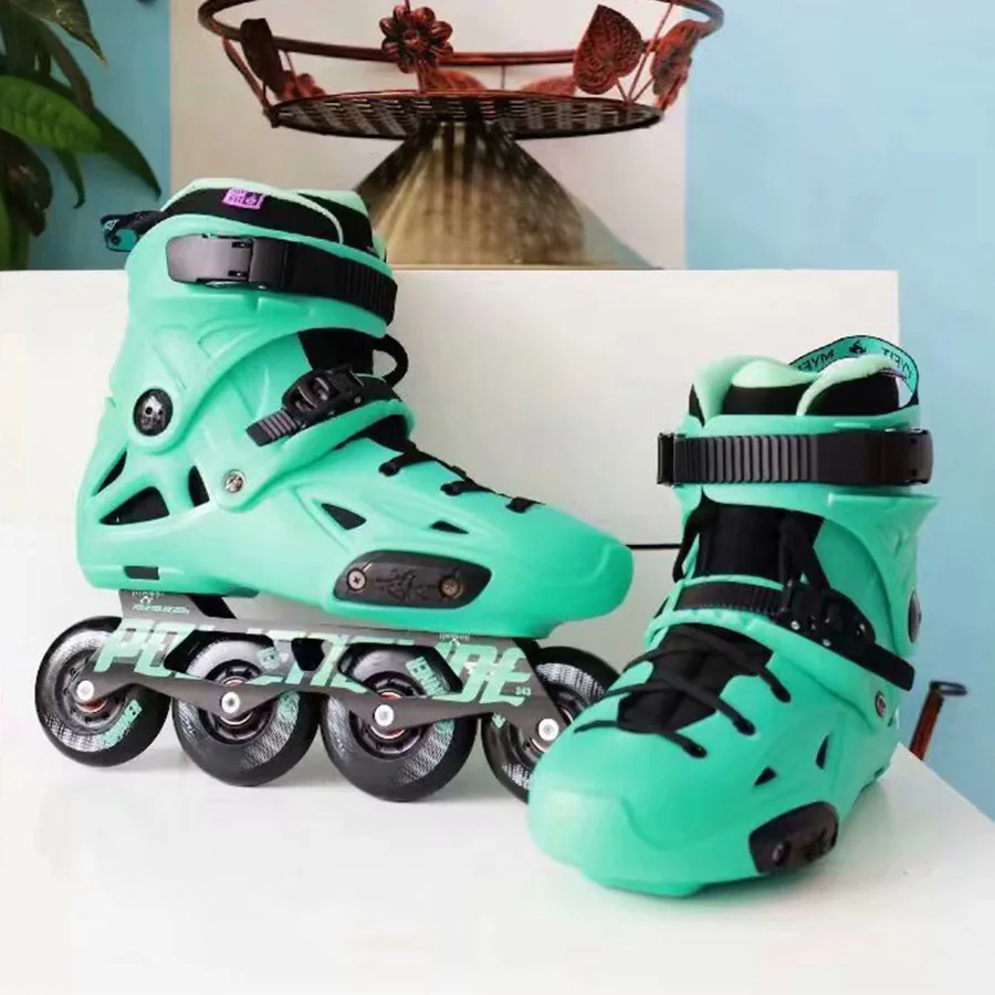 الأصلي 2018 Powerslide الامبراطوري الفلورسنت ضوء المهنية سباق التعرج حذاء تزلج بعجلات الأسطوانة شحن أحذية التزلج انزلاق Patines