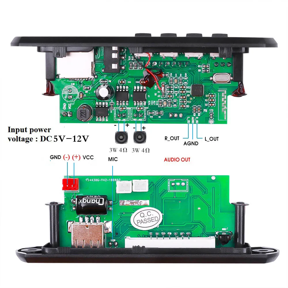 Цветной экран DC12V/5 В MP3 декодер плата Bluetooth 5,0 аудио запись APE FLAC MP3 WMA WAV TF USB звук Aux микрофон DIY модуль