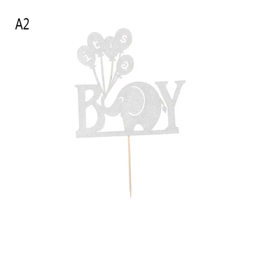 Sliver/Gold Elephant Its a Boy Girl Cake Topper Baby Shower Party Decorations Favors Baptism Glitter Paper Babyshower Supplies|sliver f|decorative
