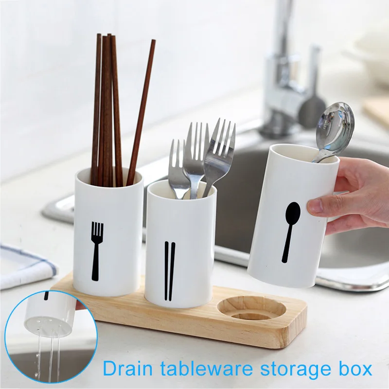 

Oak Base Chopsticks Barrel Tableware Sanitary Convenient Kitchen Draining Rack XH8Z