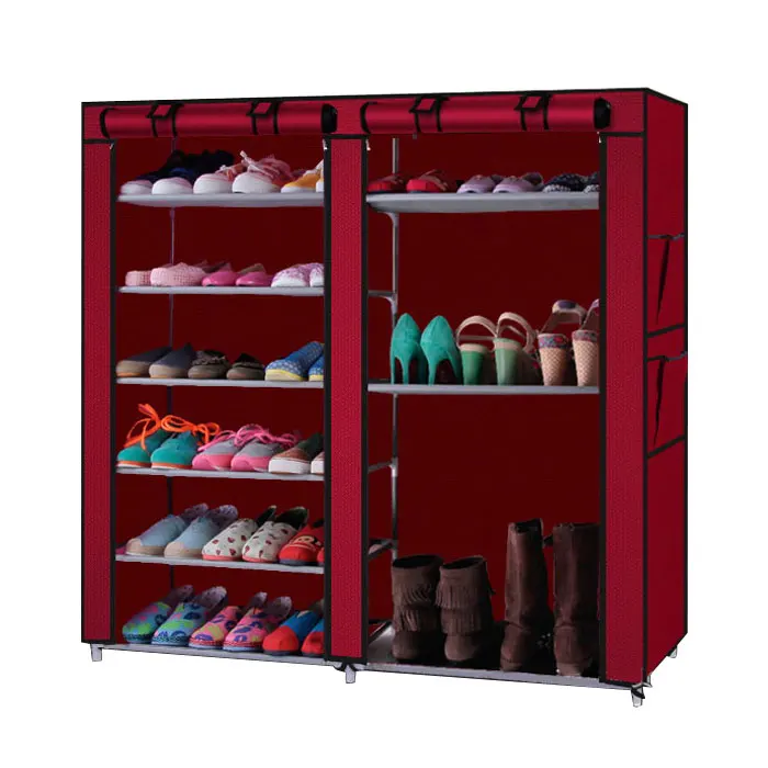 النبيذ الأحمر 9 المشابك رف الأحذية التمهيد Sshoes المنظمون الغبار خزانة خذاء SKU10502437