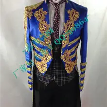 Синий дворцовый костюм для шафера красивый фрак для жениха мужской золотой вязаный свитер шафера фрак Свадебный Выпускной маг(куртка+ брюки