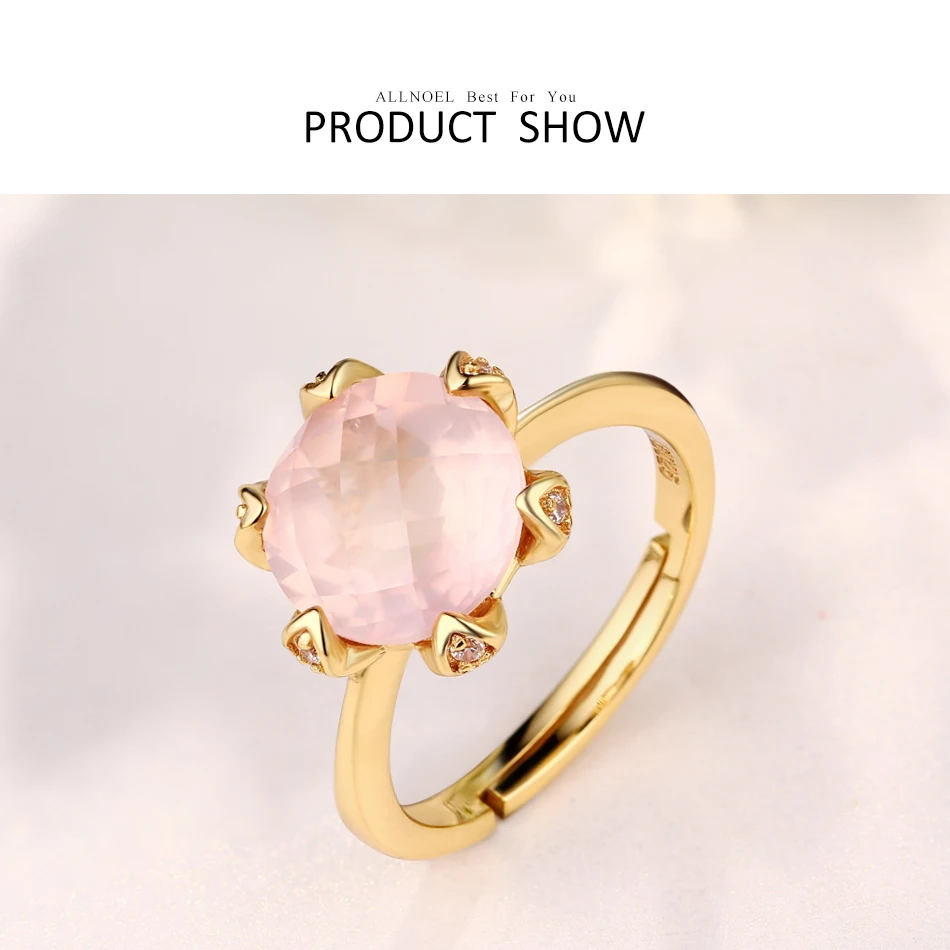 ALLNOEL серебро 925 ювелирные кольца для женщин натуральный драгоценный камень розовый кварц изменяемый размер Свадебные Роскошные брендовые ювелирные изделия кольцо Вечность бижутерия подарки на год