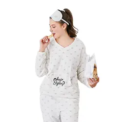 Пижамы осень-зима Для женщин Хлопковые пижамы с рисунком в горошек Домашняя одежда костюмы с длинным рукавом пижамы для Для женщин пижамы