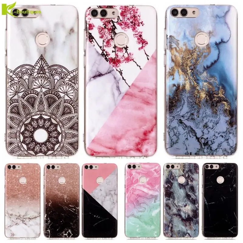 

KL-Boutiques Marble Phone Case on for Huawei PSmart P Smart Capa Colorful Soft TPU Back Cover for Huawei Enjoy 7S Coque