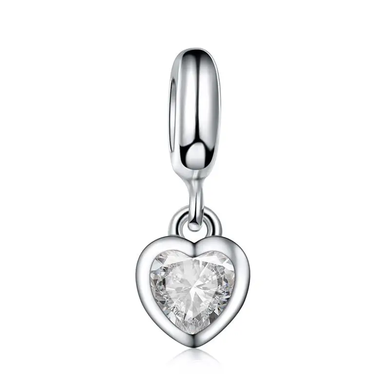 DALARAN 12 цветов в форме сердца камень по дню рождения талисманы серебряные бусины 925 пробы Fit DIY Браслеты ожерелья для женщин ювелирных изделий подарок - Цвет камня: Silver