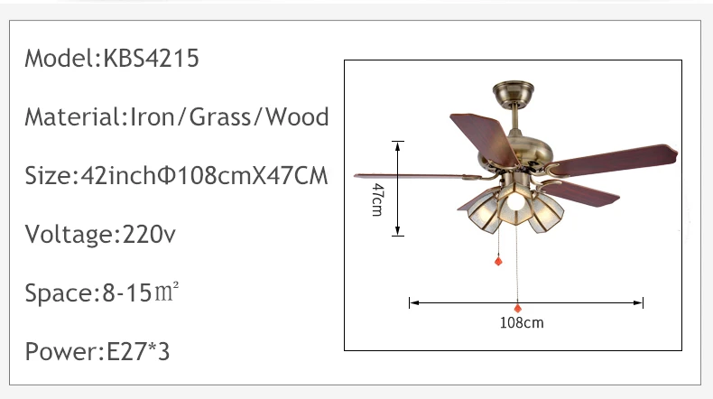TRAZOS 42 дюймов Европейский современный Ретро потолочный вентилятор с травой для ресторана гостиной спальни потолочный светильник вентилятор 220 вольт вентилятор лампа