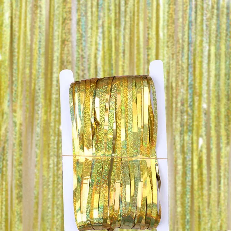 1 м 2 металлическая бахрома из фольги мерцающий фон Свадебная вечеринка украшения стены Photo Booth фон мишура блестящие занавески золото - Цвет: GD