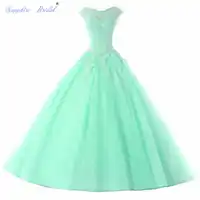 Sapphire Bridal Long Party Gowns Vestido De 15 Anos De Cap Sleeve lace Open Back Lavender Turquoise Beading Quinceanera Dress
