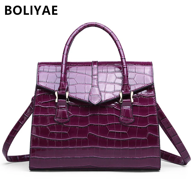 

BOLIYAE Elegant Patent Leather Women Handbag Big Women's Shoulder Bags Alligator Pattern Luxury Design Lady Tote Crossbody bag