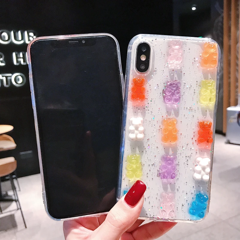 Милые 3D Gummy Bear яркие блестящие мягкие чехлы для телефонов для iPhone X XR XS MAX 7 8 6S plus чехол для samsung galaxy S8 S9 S10 Note