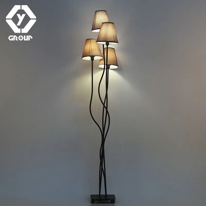 

OYGROUP 4 Head Modern Indoor Floor Lamp Lighting for Bedroom Hotel Bar Living Room with 4 Piece of E14 Brown Lampshade Russian