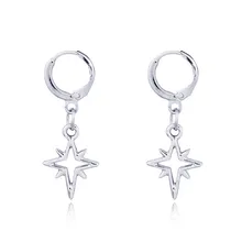 Dayoff Europe Silver Pointed Geometric Hoop Earrrings Punk Round Hollow Earstud Women Jewelry Small Long Earrings E436