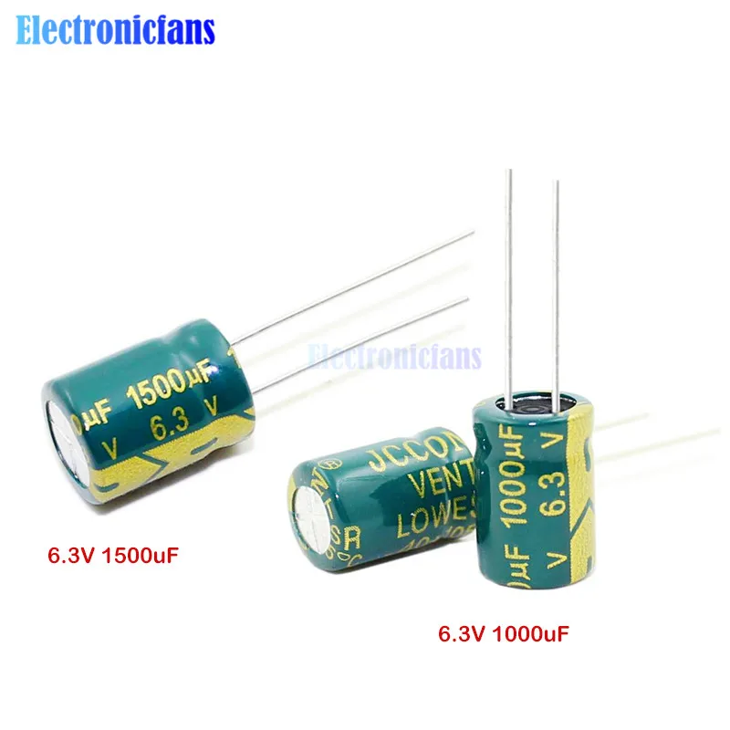 100 шт. 6,3 V 1000 мкФ 8*12 мм 6,3 V 1500 мкФ 10*13 мм Алюминий электролитический конденсатор с алюминиевой крышкой, высокая частота