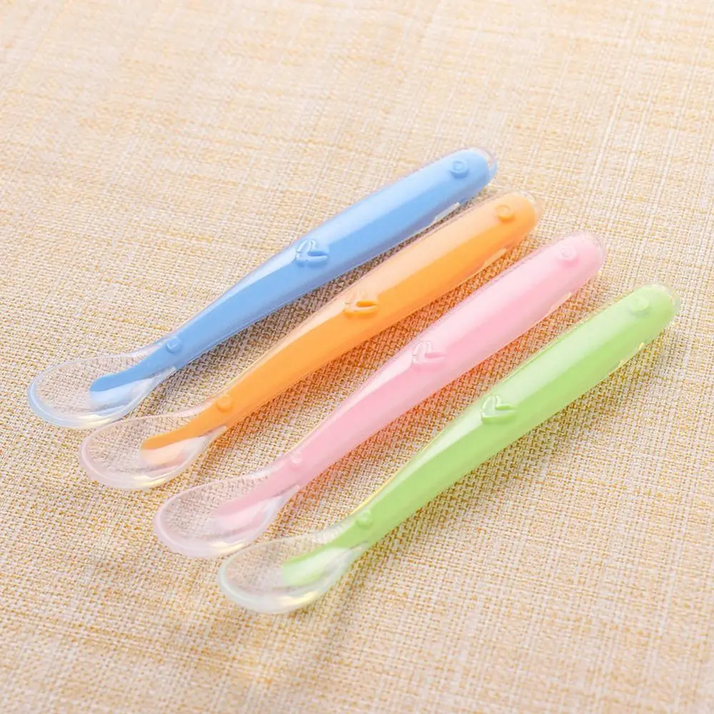 

Non-toxic Multicolor Safety Soft Food Grade Silicone Baby Feeding Spoon Lovely Flatware Tableware Utensils Gift For Kids