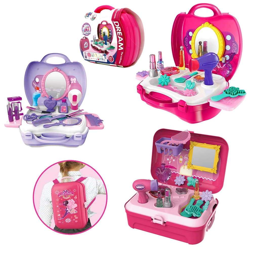 Ролевые игры макияж набор Красота Мода Дети игрушка и косметический набор с рюкзак для хранения прочный набор красоты Парикмахерская для девочек