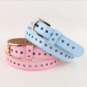 

Newest brand thin flower belt jeans belts gold pin buckle straps fashion wild decorative belt strap female blue leather women