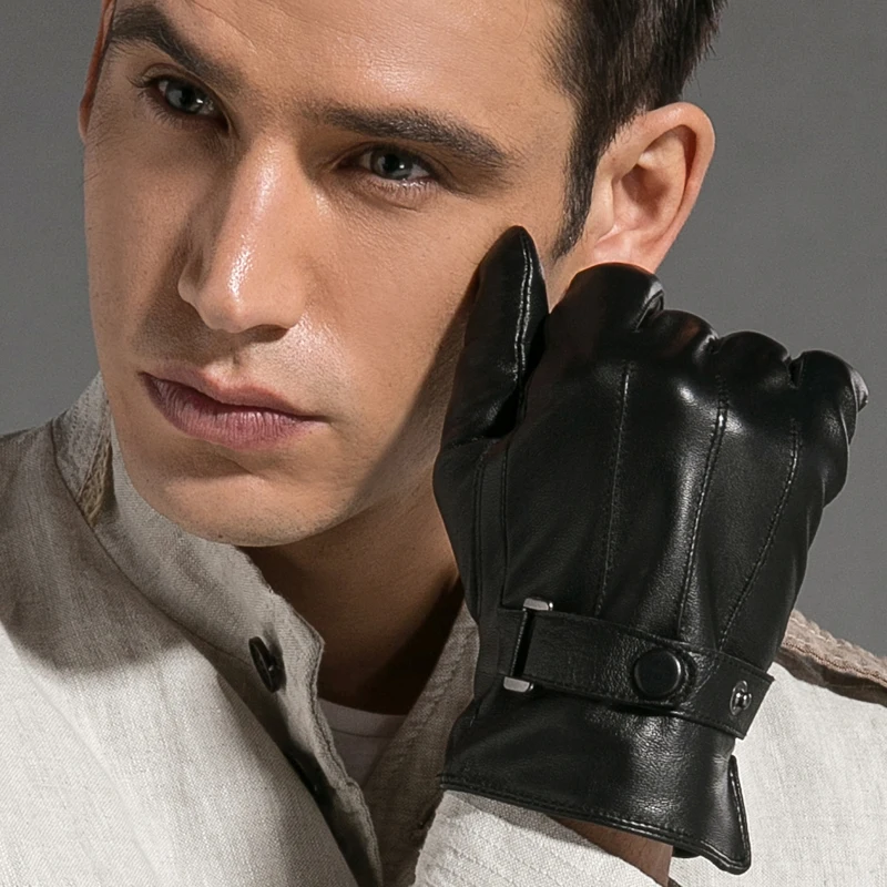 2017 New Fashion Leather Gloves Men's Winter Thermal Thickening Male Plus Velvet Suede Genuine