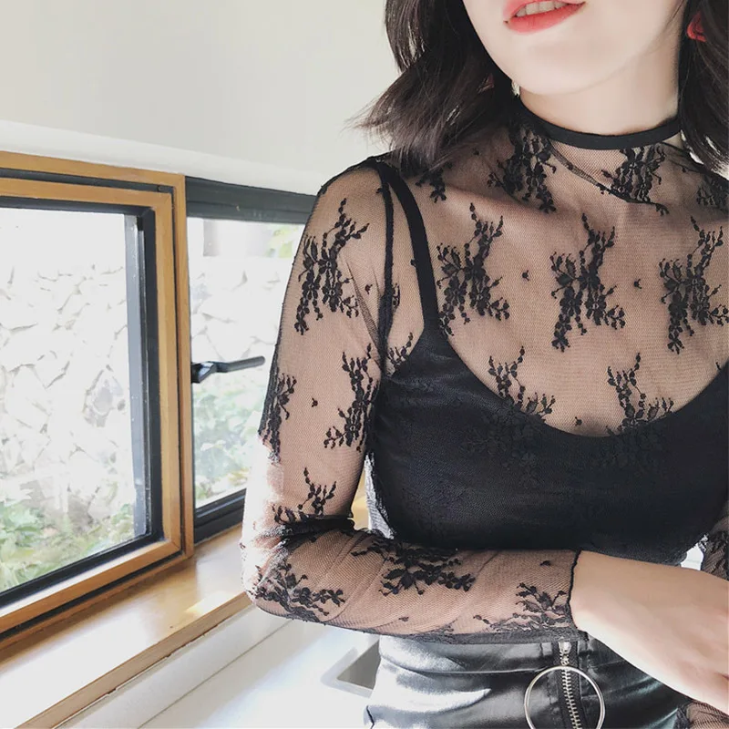 Malla gray Ganchillo De Las Khaki dark Mcckle Y Moda 2019 Blusas Transparente Camisa Tops black Sexy white Floral Verano Primavera Blusa Mujeres Encaje Beige R8twwnFx