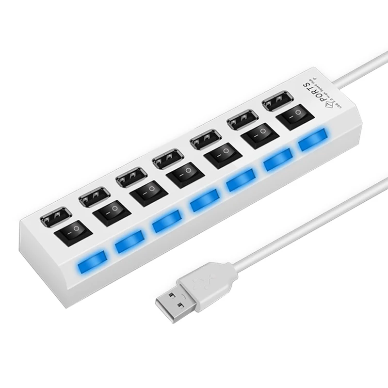 OUSU высокое Скорость мини usb-концентратор с несколькими портами 3,0 4 7 Порты USB разветвитель переключатель хаб 2,0 USB концентратор с Мощность адаптера компьютера ПК Аксессуары - Цвет: 7 Ports USB2.0 white