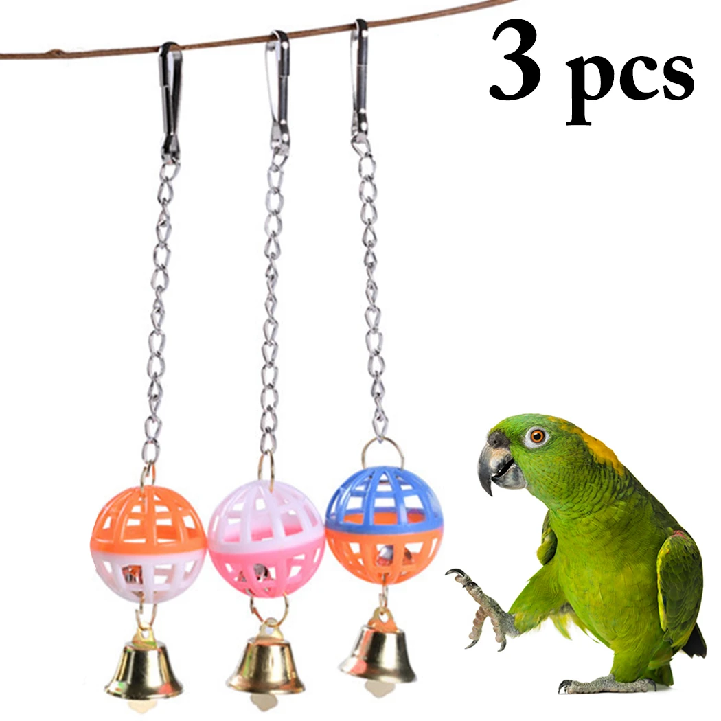 3pcs Parrot Toys Wood Birds Standing Chewing Rack Toys Bead Ball Bell