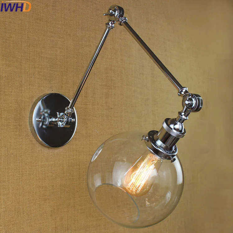 

IWHD Edison Style Loft Vintage wall Lamp Led Lights Glass Swing Long arm Wall Sconce Stair Bedroom Bathroom Light Lampara Pared