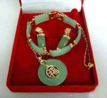 

Hot sale new Style >>>>NATURAL GREEN JADEITE CIRCLE DONUT PENDANT SET