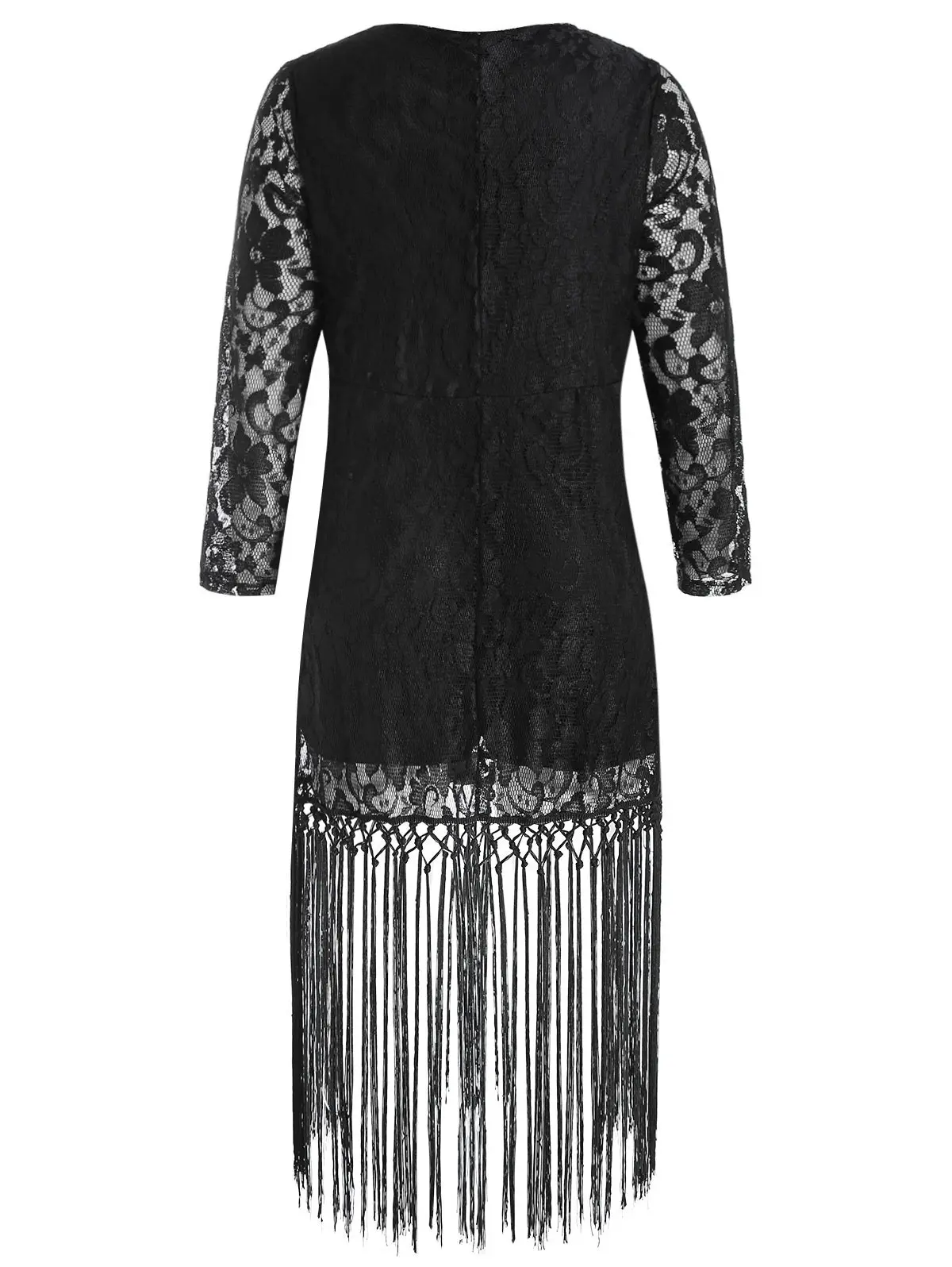 Wipalo/Большие размеры, кружевное платье с длинными рукавами и глубоким v-образным вырезом и кисточками, соблазнительный кружевной вязаный черный цвет, вечерние платья до середины икры, Vestidos 3XL