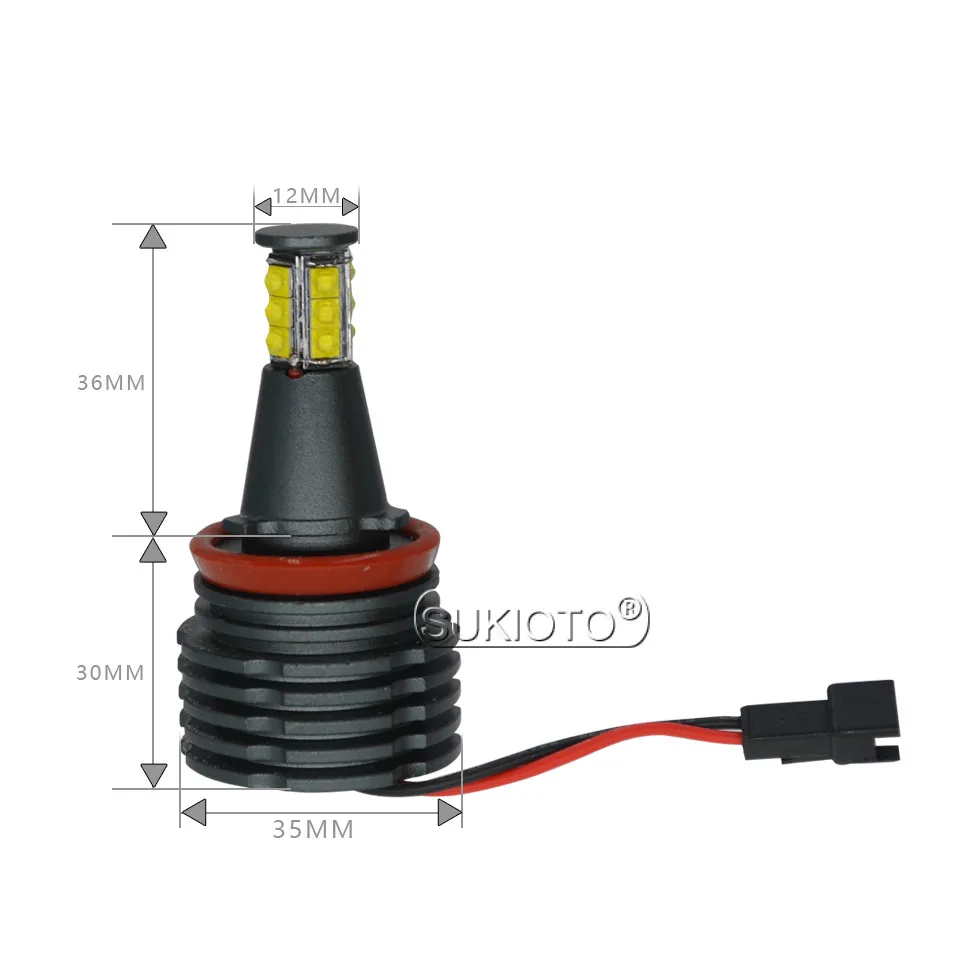 SUKIOTO 2PCS120W H8 LED Angel Eyes LED Marker DRL light 4800LM White 6500K For BMW E90 E91 E92 X5 E71 X6 E82 E87 M3 E60 E70 12V (11)