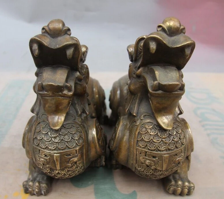 

7 China Bronze Copper Fengshui Pixiu Brave troops Wealth Fu Foo Dog Lion Statue