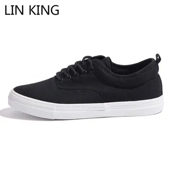 

LIN KING New Low Top Men Canvas Shoes Lace Up Outdoor Sneakers Solid Man Height Increase Shoes Breathable Students Casual Shoes