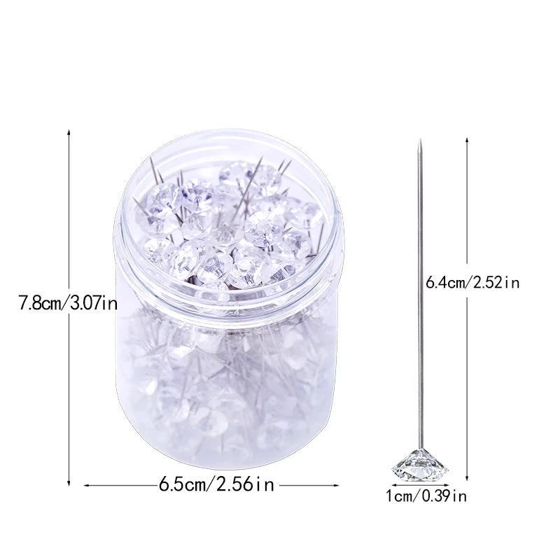 LMDZ 4 размера 100/150 шт блестящие Алмазные шпильки с кристаллами, свадебные корсаж-бутоньерка, цветочный букет, булавки в пластиковой коробке - Цвет: 100pcs 1.0x6.4cm