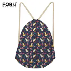 FORUDESIGNS/цветок кошка печатных Drawstring сумка строка мешок пляжные Для женщин Для мужчин Путешествия хранения посылка подростков полиэстер