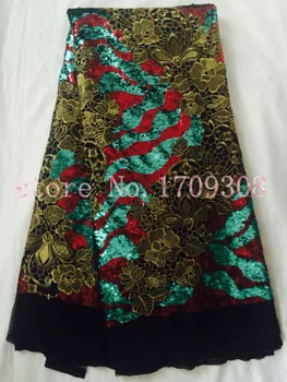 

Newest design CGL71356 embroidered lace with sequins/ french net lace fabric for Nigeria wedding dress