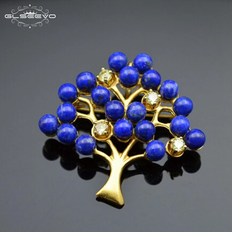 

GLSEEVO Natural Lapis Lazuli Olivine Tree Brooch Pins And Brooches Gifts For Women Accessories Luxury Jewellery Dual Use GO0093