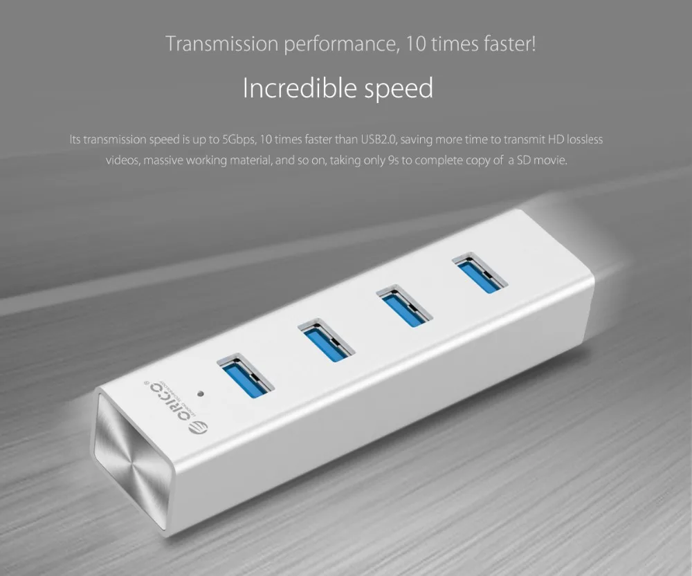 ORICO usb-хаб алюминиевый сплав 4 порта Высокоскоростной USB 3,0 концентратор с портом питания для Apple Macbook Air ноутбук ПК планшет